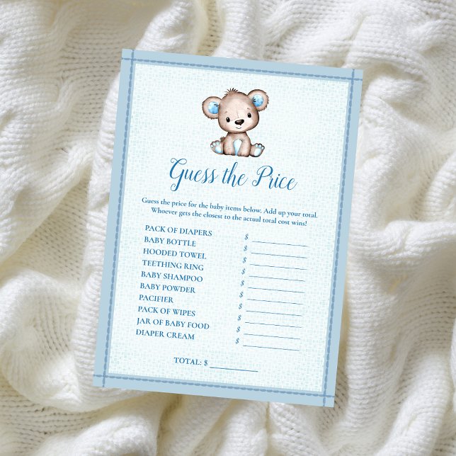 Guess The Price Cute Brown Bear Boy Shower Game Invitation (Creator Uploaded)