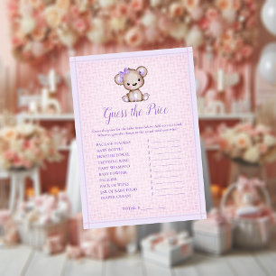 Guess The Price Cute Purple Bear Girl Shower Game Invitation