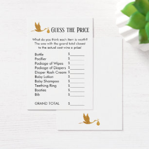 Guess the Price Faux Gold Stork Shower Game Card