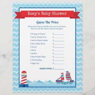 Guess The Price Game Nautical Theme Baby Shower