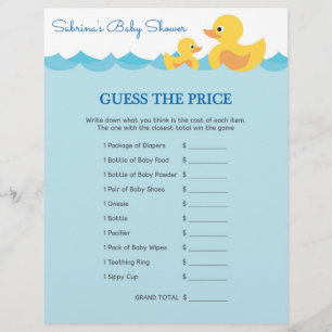 Guess The Price Game Rubber Duck Baby Shower