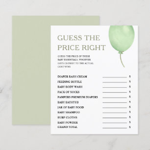 Guess The Price Green Balloon Boy Baby Shower Game