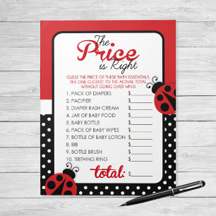 Guess The Price Ladybug Baby Shower Game Answer Notepad