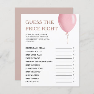 Guess The Price Pink Balloon Girl Baby Shower Game