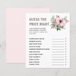 Guess The Price   Pink Butterfly Baby Shower Game