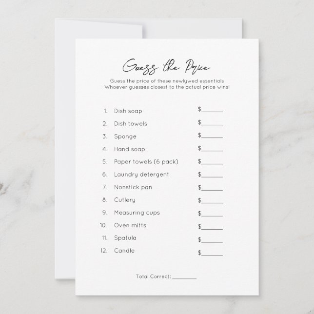Guess the Price - Plain Bridal Shower Game Holiday Card (Front)