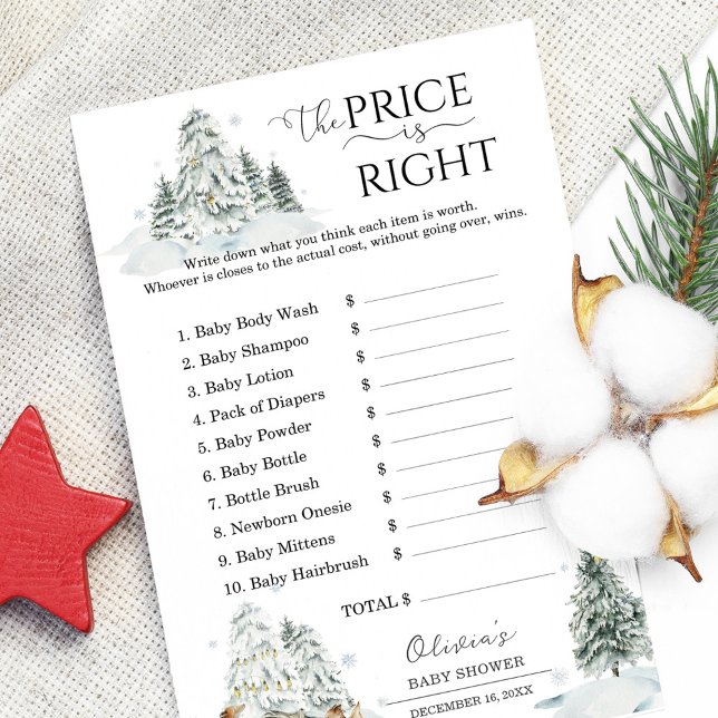 Guess the Price Winter Woodland Baby Shower Game (Creator Uploaded)