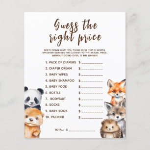 Guess the Price Woodland Animals Baby Shower Game