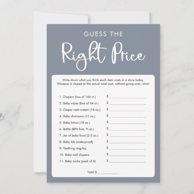 Guess the right price baby shower game invitation (Front)