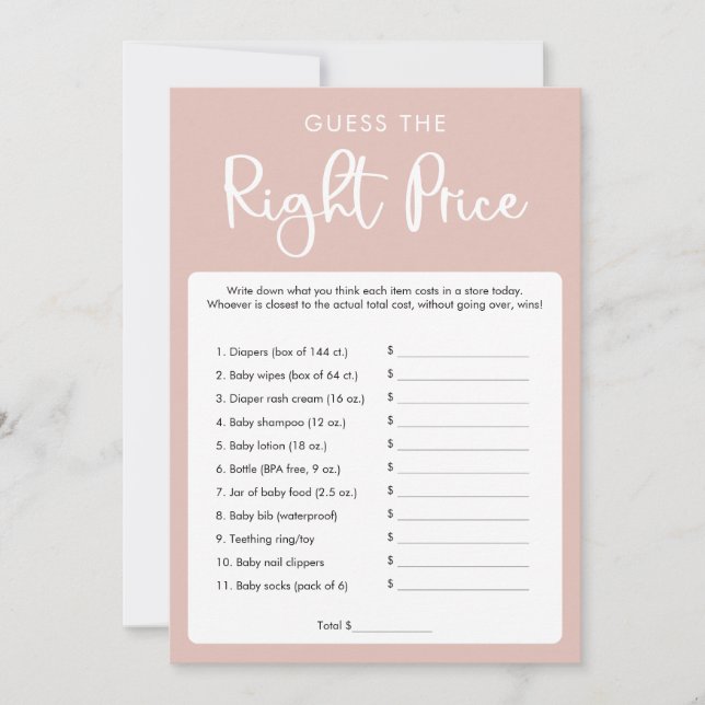 Guess the right price baby shower game invitation (Front)