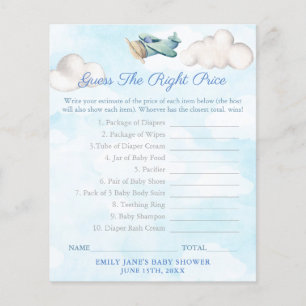 Guess The Right Price Travel Baby Shower Game Card