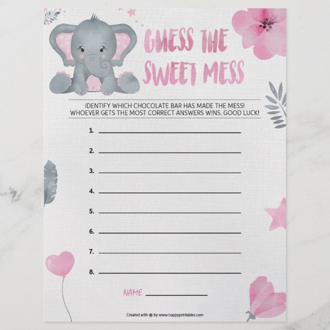 Guess The Sweet Mess [Baby Elephant [Pink]] Custom Letterhead (Front)