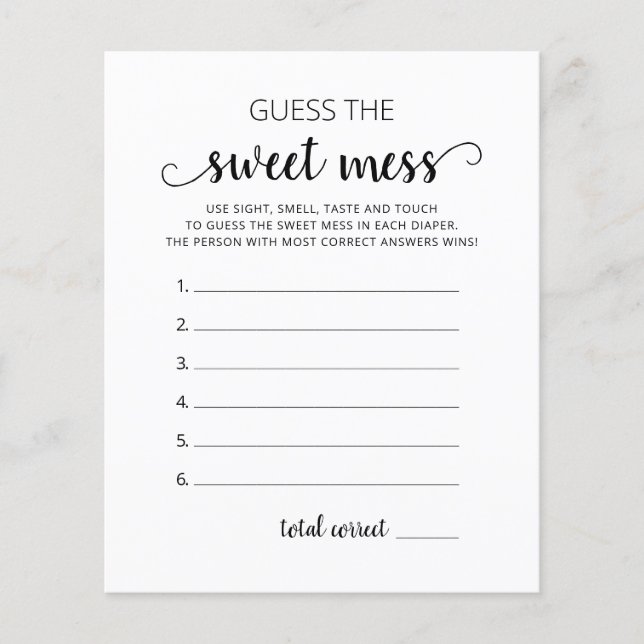 Guess the Sweet Mess Baby shower Game (Front)