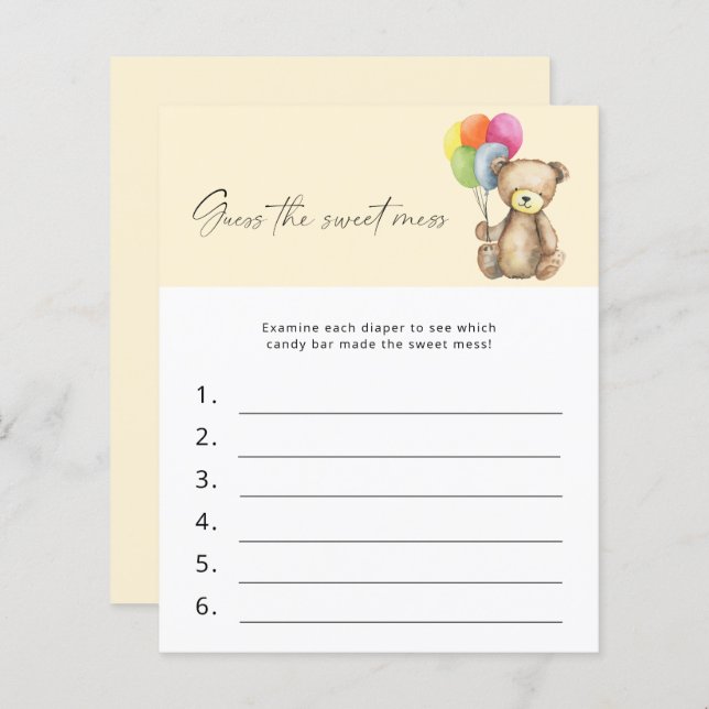 Guess the Sweet Mess Baby Shower Game - Bear (Front/Back)