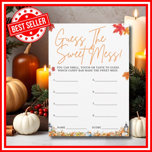 GUESS THE SWEET MESS Baby Shower Game Cute Pumpkin Invitation (GUESS THE SWEET MESS Easy Baby Shower Game A Little Pumpkin is on the Way Theme)