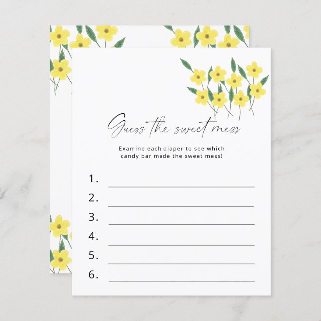 Guess the Sweet Mess Baby Shower Game Wildflowers (Front/Back)
