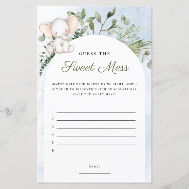 Guess The Sweet Mess Blue Baby Shower Game (Front)