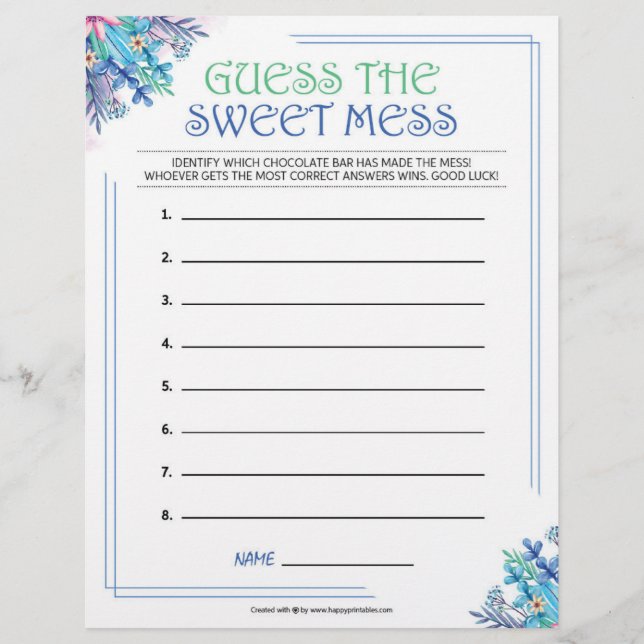 Guess The Sweet Mess [Blue Floral] Custom Letterhead (Front)