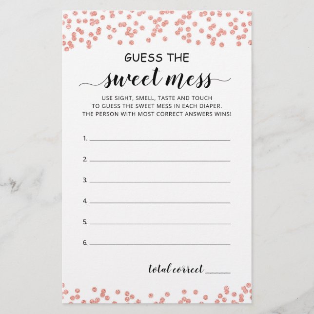 Guess the Sweet Mess Game Baby Shower party card (Front)