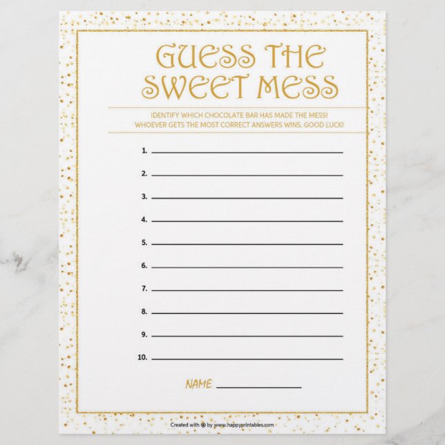 Guess The Sweet Mess [Golden Sparkles] Custom Letterhead (Front)