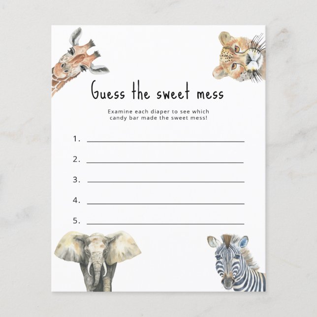 Guess the sweet mess - safari baby shower game (Front)