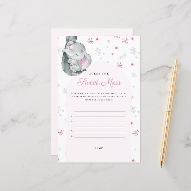 Guess The Sweet Mess Winter Pink Elephant Game (Front/Back In Situ)