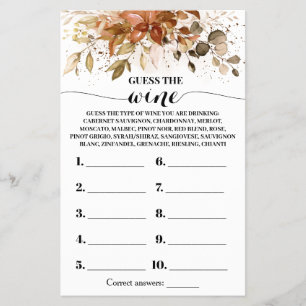 Guess the Wine Autumn Bridal Shower Game Card