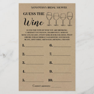 Guess the Wine Rustic Bridal Shower Game Card