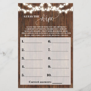 Guess the Wine Western Bridal Shower Game Card