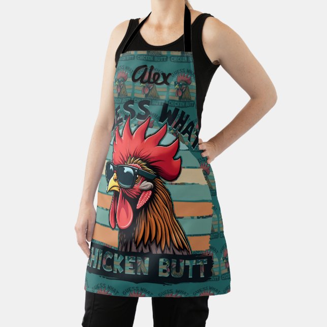 Guess What Chicken Butt Funny Retro Rooster Apron (Insitu)