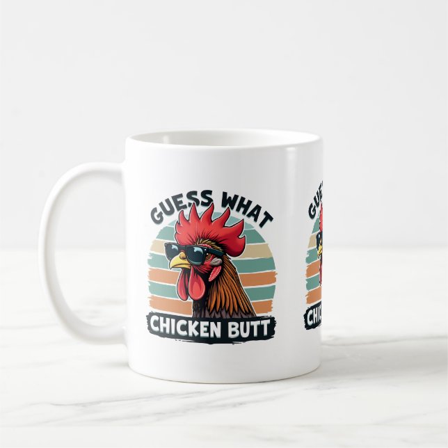 Guess What Chicken Butt Funny Retro Rooster Coffee Mug (Left)
