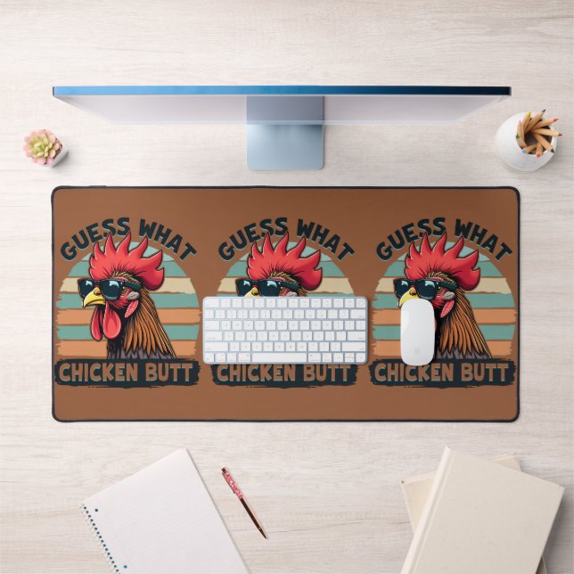 Guess What Chicken Butt Funny Retro Rooster Desk Mat (Office 1)