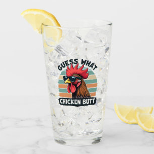 Guess What Chicken Butt Funny Retro Rooster Glass