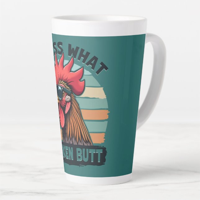 Guess What Chicken Butt Funny Retro Rooster Latte Mug (Right Angle)