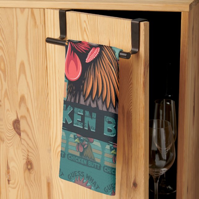 Guess What Chicken Butt Funny Retro Rooster Tea Towel (Thirds Fold)