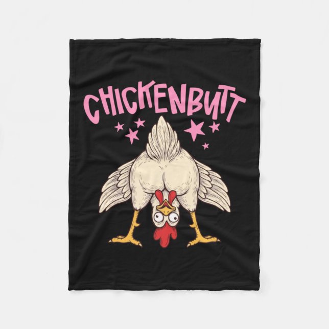 Guess What Chicken Butt Illustration Fleece Blanket (Front)