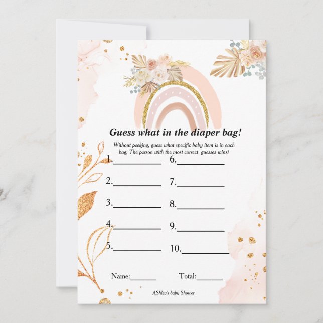 Guess what in the diaper bag baby shower game Card (Front)