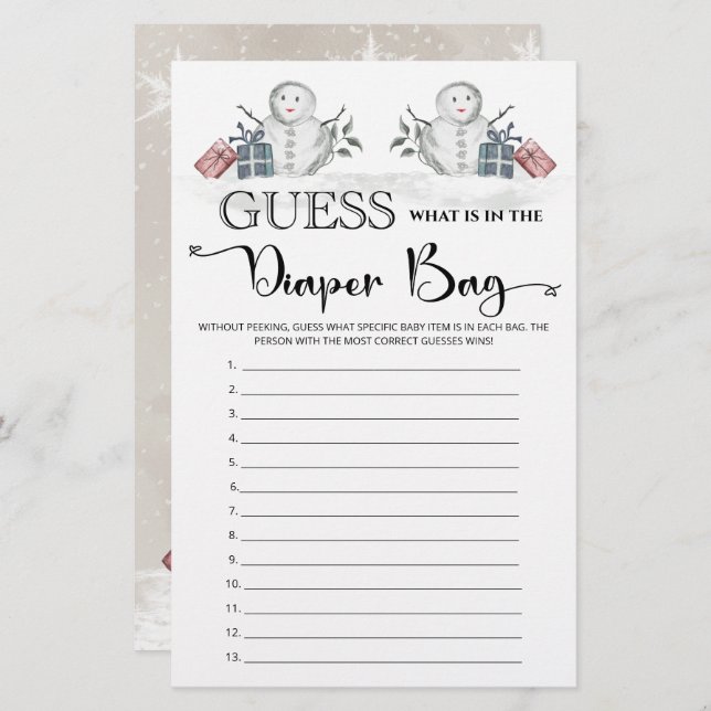 Guess what is in the diaper bag baby shower  (Front/Back)