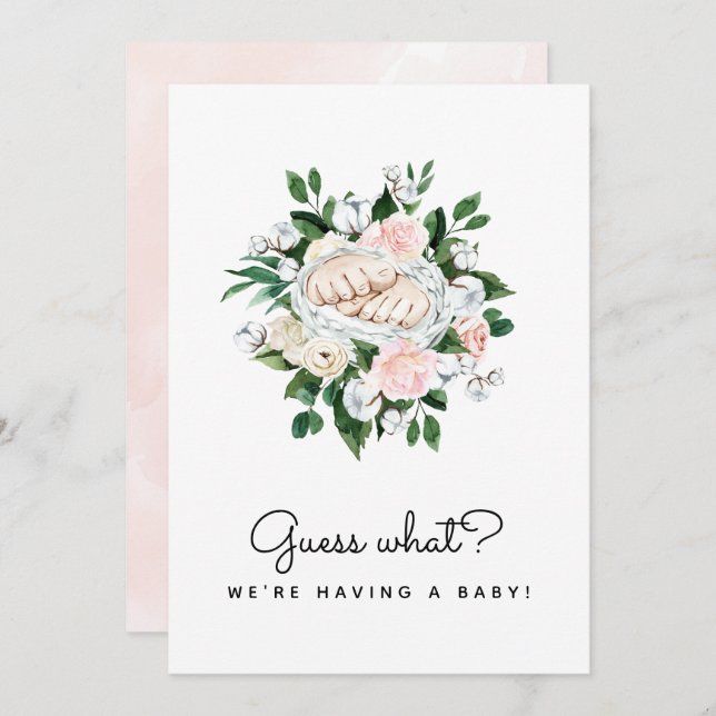 Guess What Pregnancy Reveal Ultrasound Girl Floral Announcement (Front/Back)