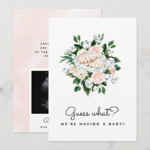 Guess What Pregnancy Reveal Ultrasound Girl Floral Announcement