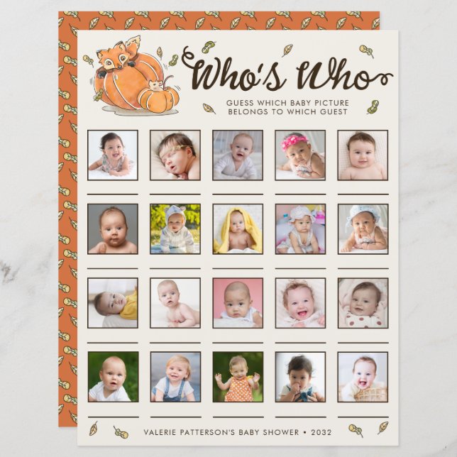 Guess Which Guest's Baby Picture Baby Shower Game (Front/Back)