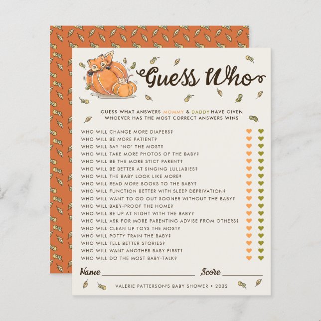 Guess Who Autumn Baby Shower Game (Front/Back)