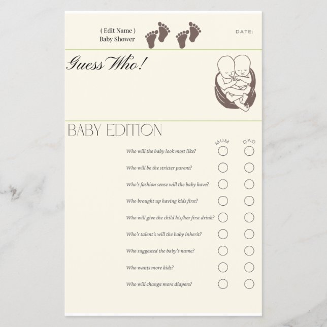 Guess Who – Baby Edition Game Card | Twin Baby Sho (Front)