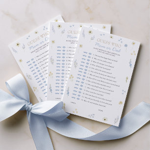Guess Who Baby Shower Game Blue Wildflower Advice Card
