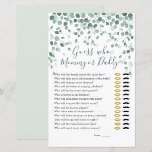 Guess Who Baby Shower Game Eucalyptus Leaves
