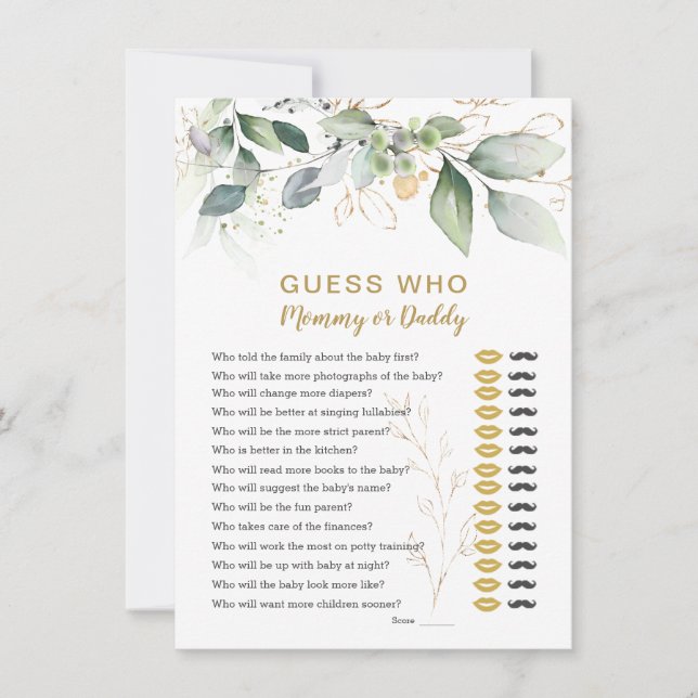 Guess Who Baby Shower Game Floral Greenery  Invita Invitation (Front)