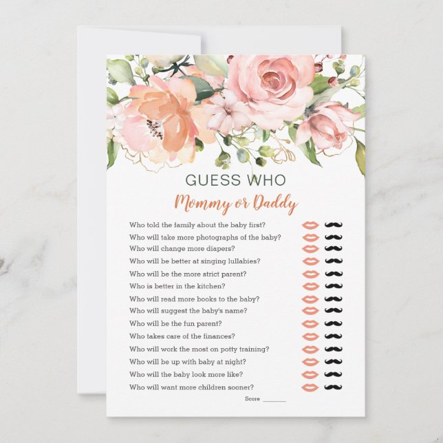 Guess Who Baby Shower Game Floral Greenery Invitation (Front)
