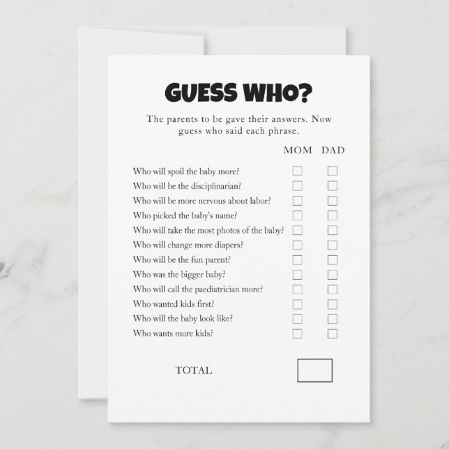 Guess Who Baby Shower Printable Game Template (Front)
