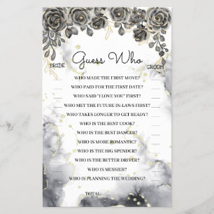 Guess Who Black Roses Bridal Shower Game Card