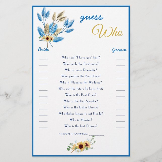 Guess Who Bridal game Card Flyer (Front)